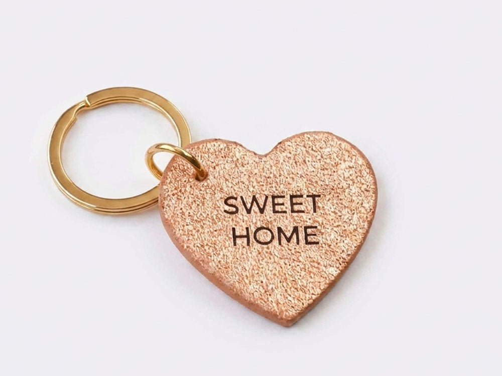 achat Porte clé SWEET HOME en cuir cœur rose gold - Les Cléias