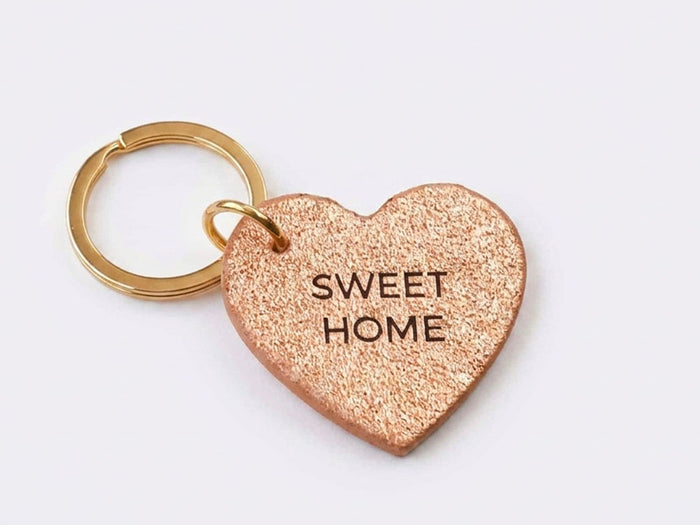 Achat Porte clé SWEET HOME en cuir cœur rose gold - Les Cléias