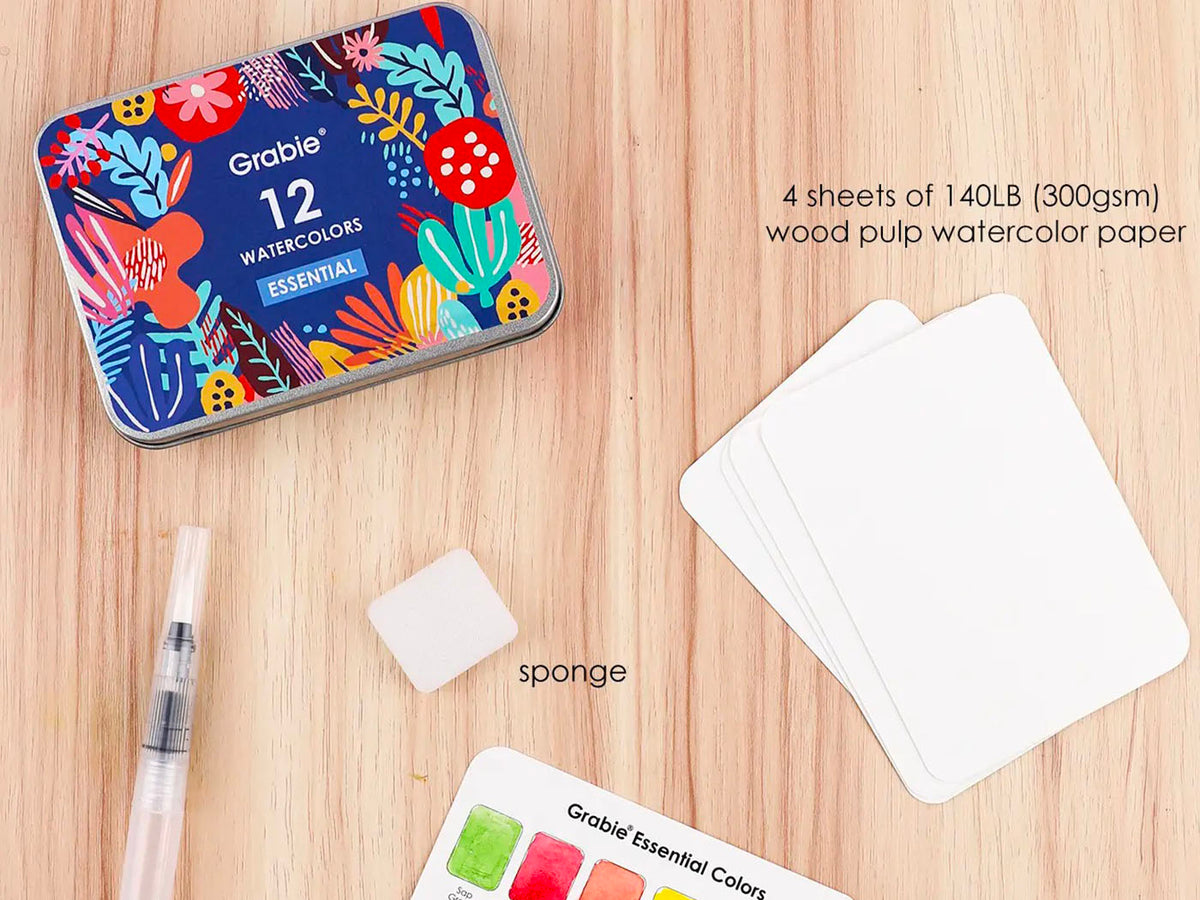 achat Boite d'aquarelle de poche 12 couleurs avec pinceau - Couleurs essentielles - Grabie