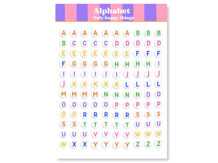 Achat Planches d'autocollants - Lettres Alphabet - Only Happy Things