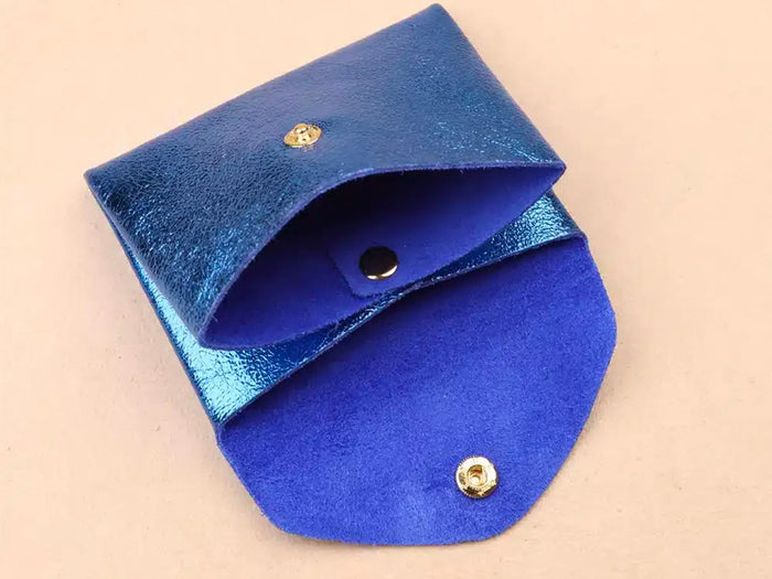 Achat Porte-monnaie Double Cuir -  Bleu métallisé