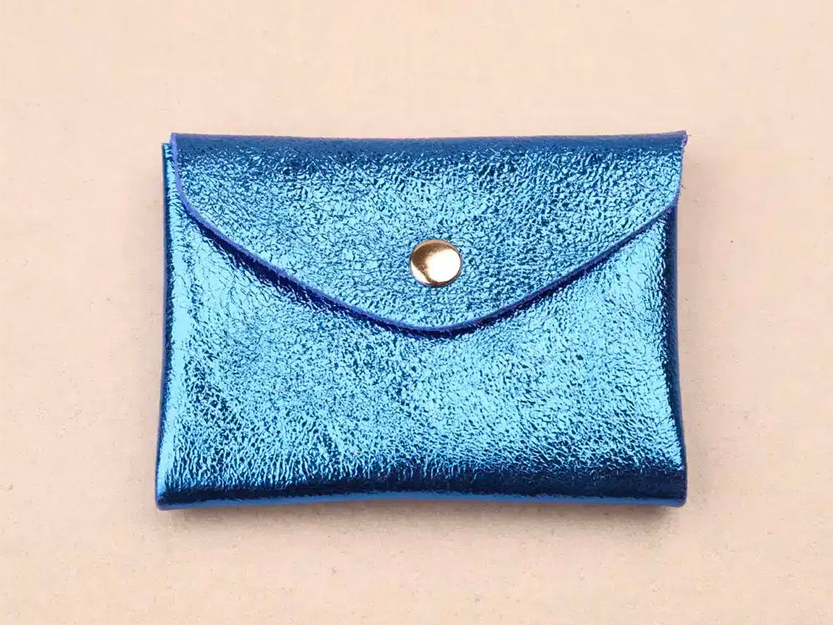 achat Porte-monnaie Double Cuir -  Bleu métallisé