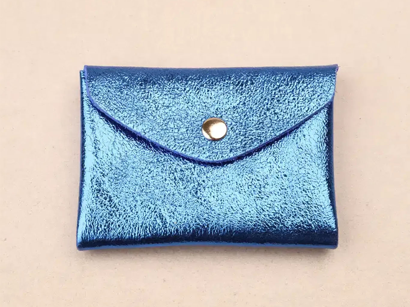 achat Porte-monnaie Double Cuir -  Bleu métallisé