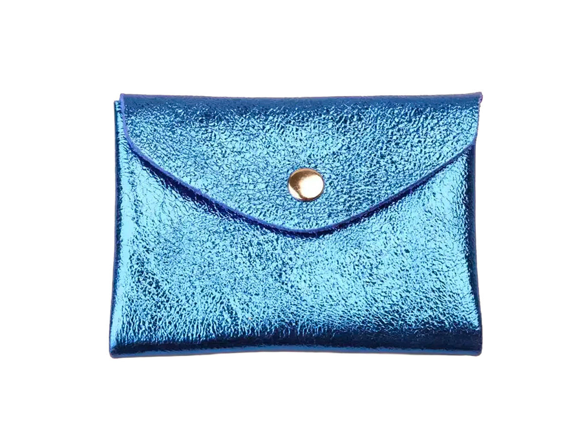 achat Porte-monnaie Double Cuir -  Bleu métallisé
