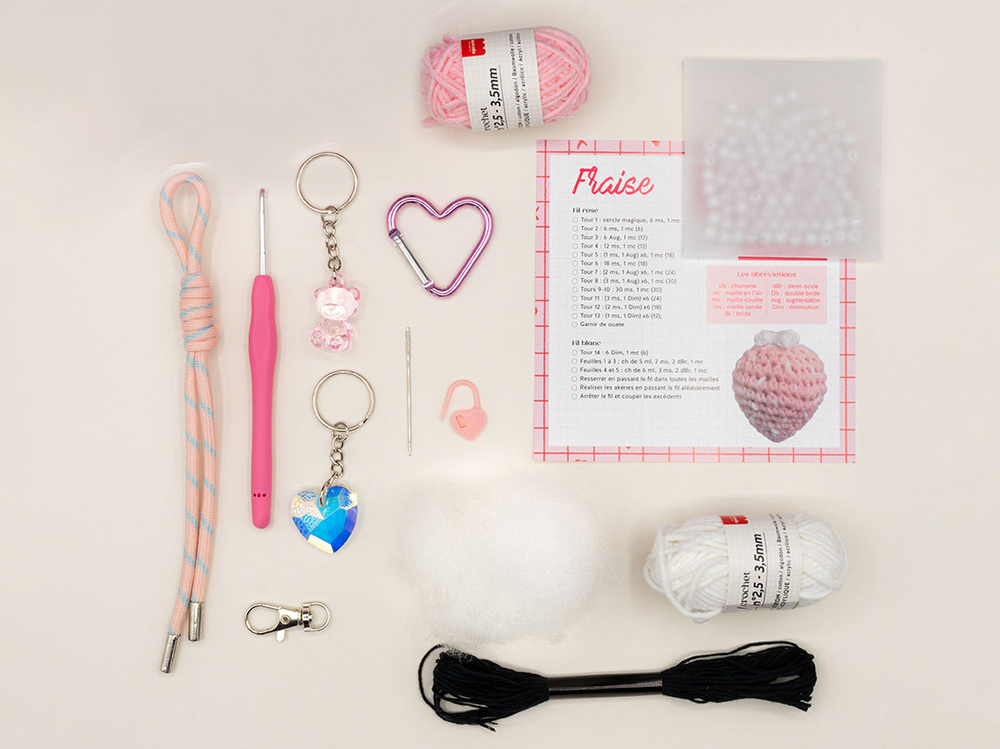 Kit crochet pour débutant - bag charms- glam pink