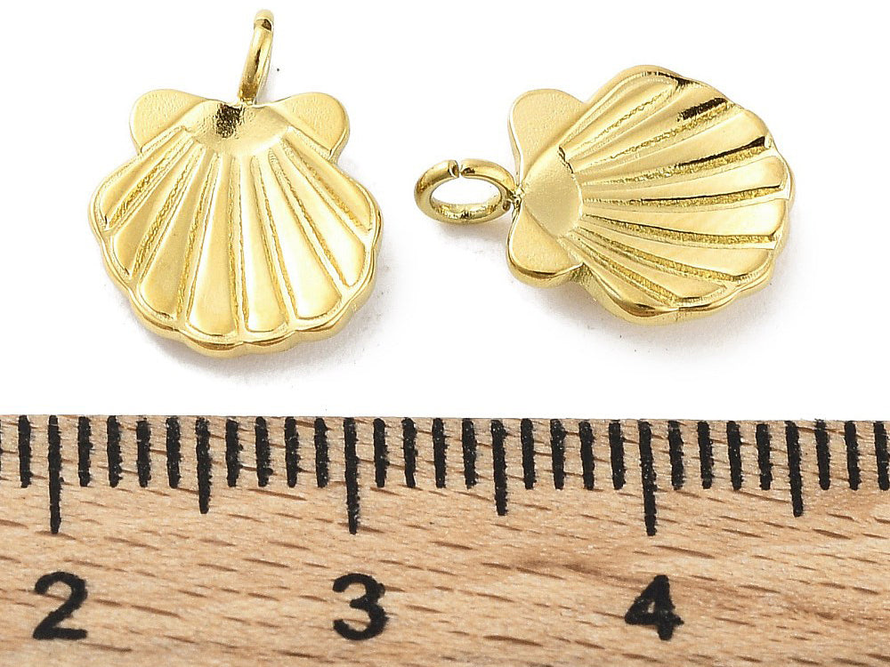 achat Breloque coquillage - acier chirurgical 316L doré à l’or fin