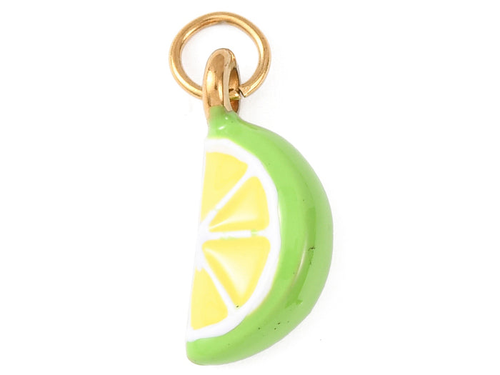 Achat Breloque quartier de citron vert émaillée - acier inoxydable 304 doré
