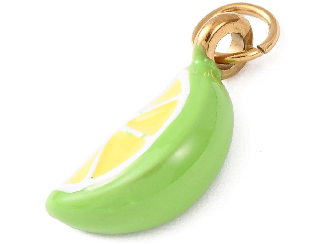 achat Breloque quartier de citron vert émaillée - acier inoxydable 304 doré