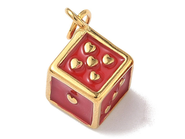 Achat Breloque dé rouge - acier inoxydable 304 doré à l’or fin