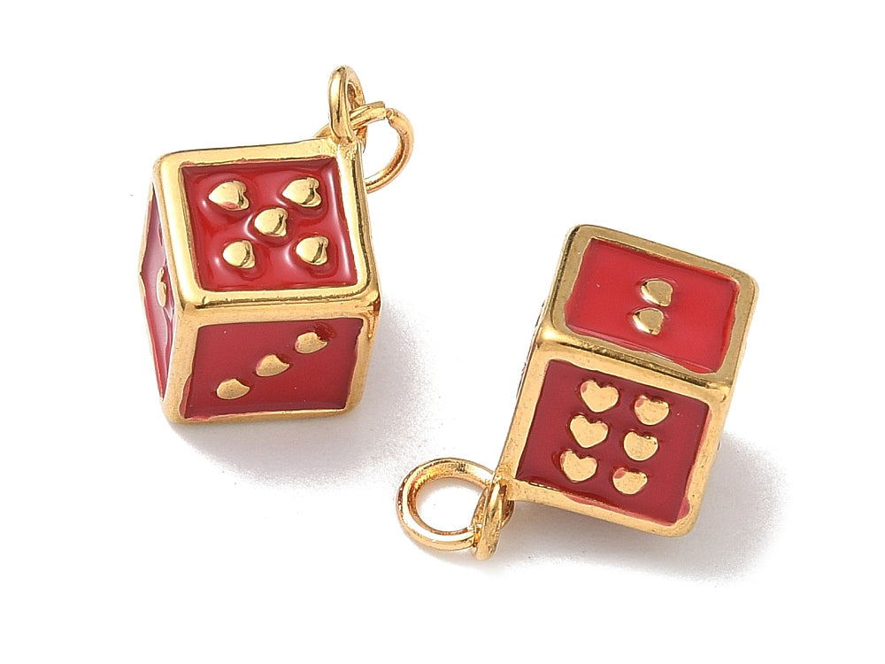 Achat Breloque dé rouge - acier inoxydable 304 doré à l’or fin