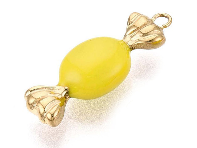 Achat Breloque bonbon jaune - acier inoxydable 304 doré à l’or fin