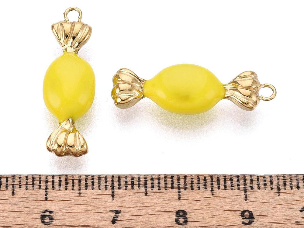 achat Breloque bonbon jaune - acier inoxydable 304 doré à l’or fin