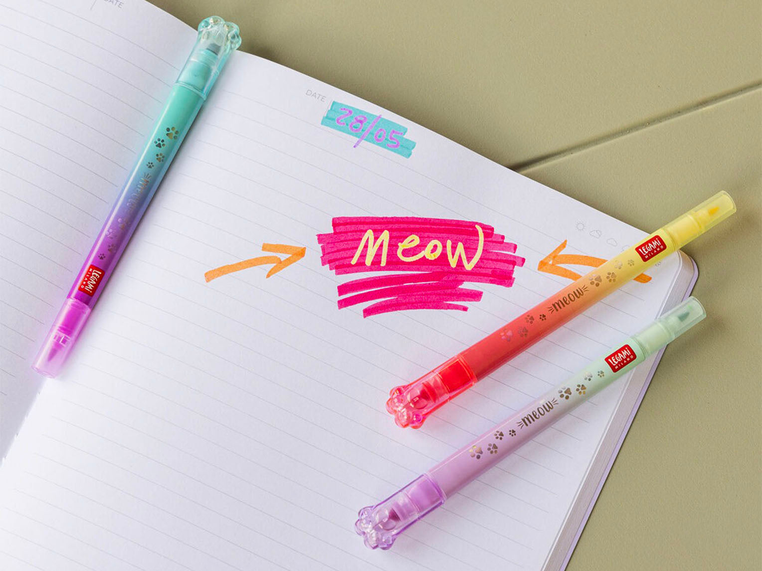 achat Set de 6 feutres double pointe paillettées couleurs réinscriptibles Meow - Legami