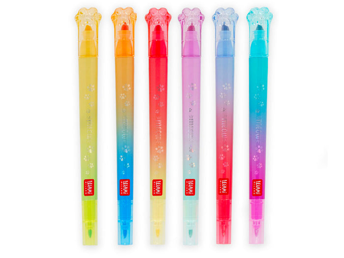 Achat Set de 6 feutres double pointe paillettées couleurs réinscriptibles Meow - Legami