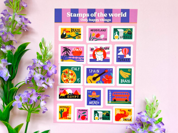 Achat Planche de Stickers Stamps of the world - Only Happy Things