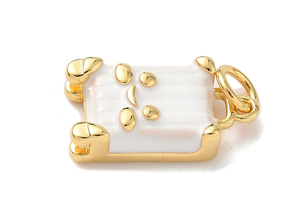 achat Breloque Valise Mignonne Émaillée Blanc et Doré à l'Or 18k