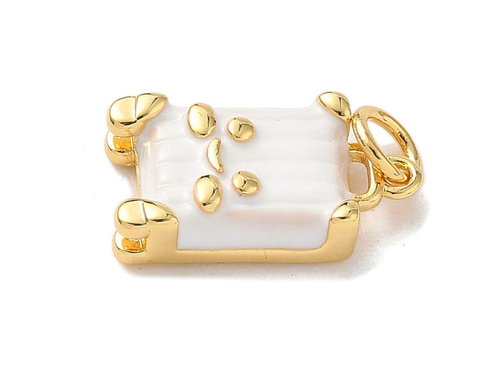 Achat Breloque Valise Mignonne Émaillée Blanc et Doré à l'Or 18k