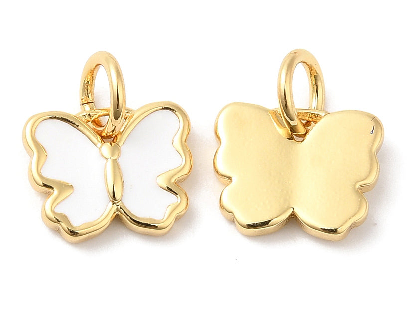 Breloque papillon dorée émaillée pour bijoux DIY