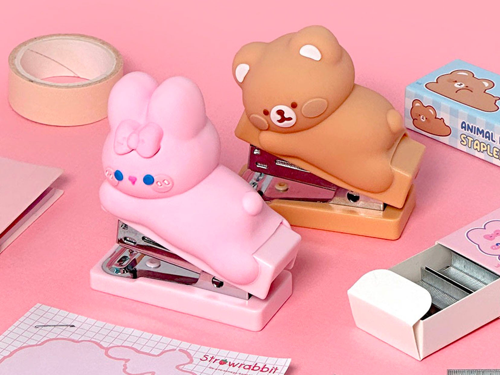 Achat Set mini agrafeuse Lapin rose Kawaii & agrafes