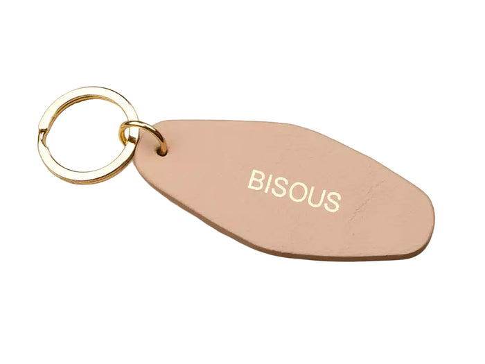 Achat Porte-clés BISOUS en cuir taupe - Les Cléias