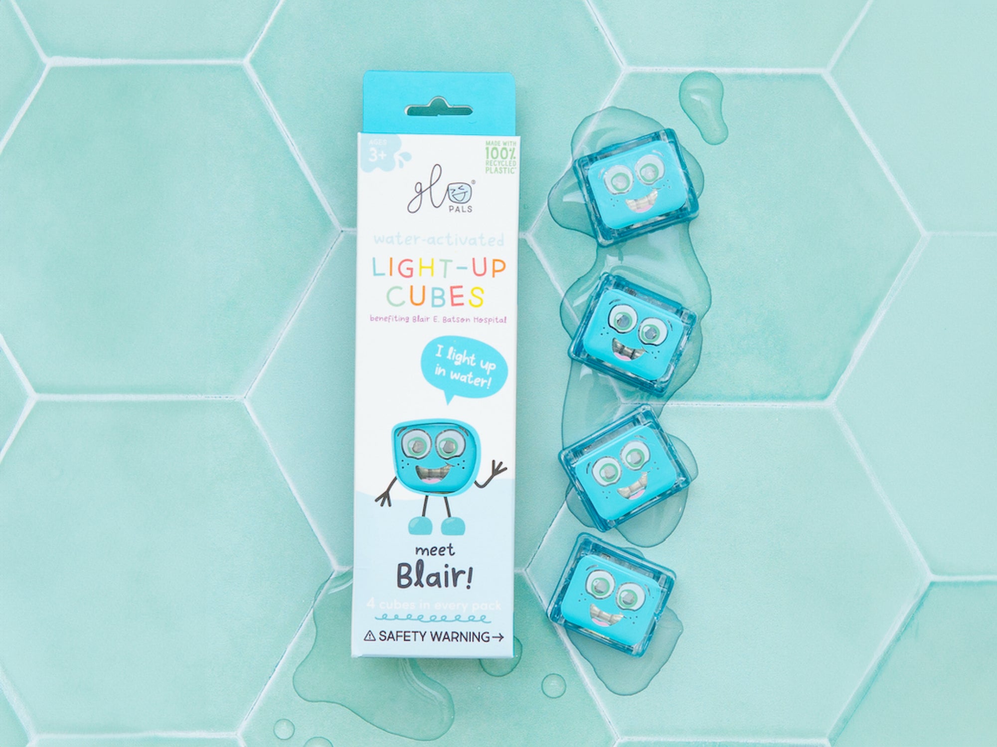Glo pals - 4 cubes lumineux dans l'eau - bleu