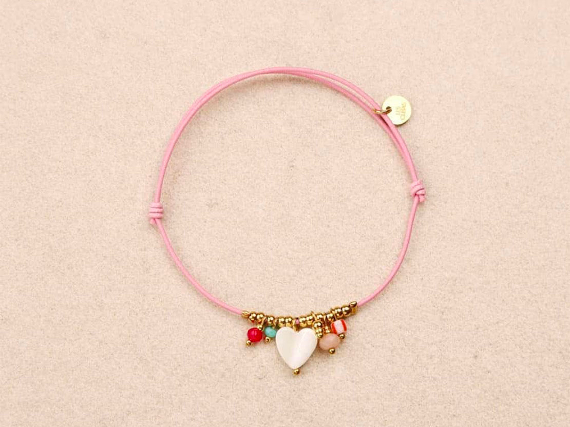 achat Bracelet élastique rose Coeur nacré - Les Cléias
