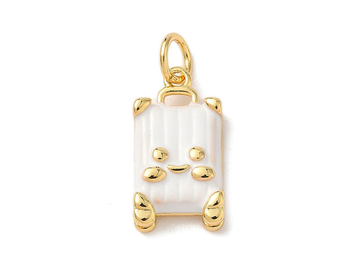 Achat Breloque Valise Mignonne Émaillée Blanc et Doré à l'Or 18k