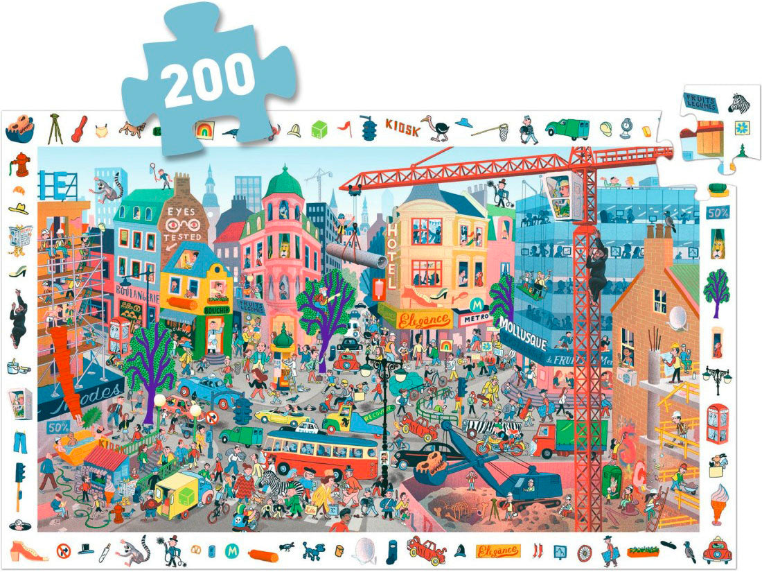 Puzzle et Poster cherche et trouve La ville - 200 pièces Djeco 