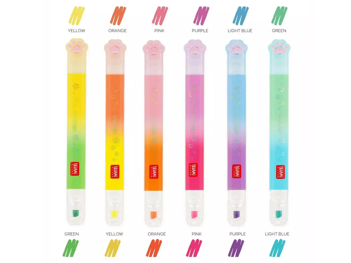 Achat Set de 6 Surligneurs à Double Pointe Meow - Legami