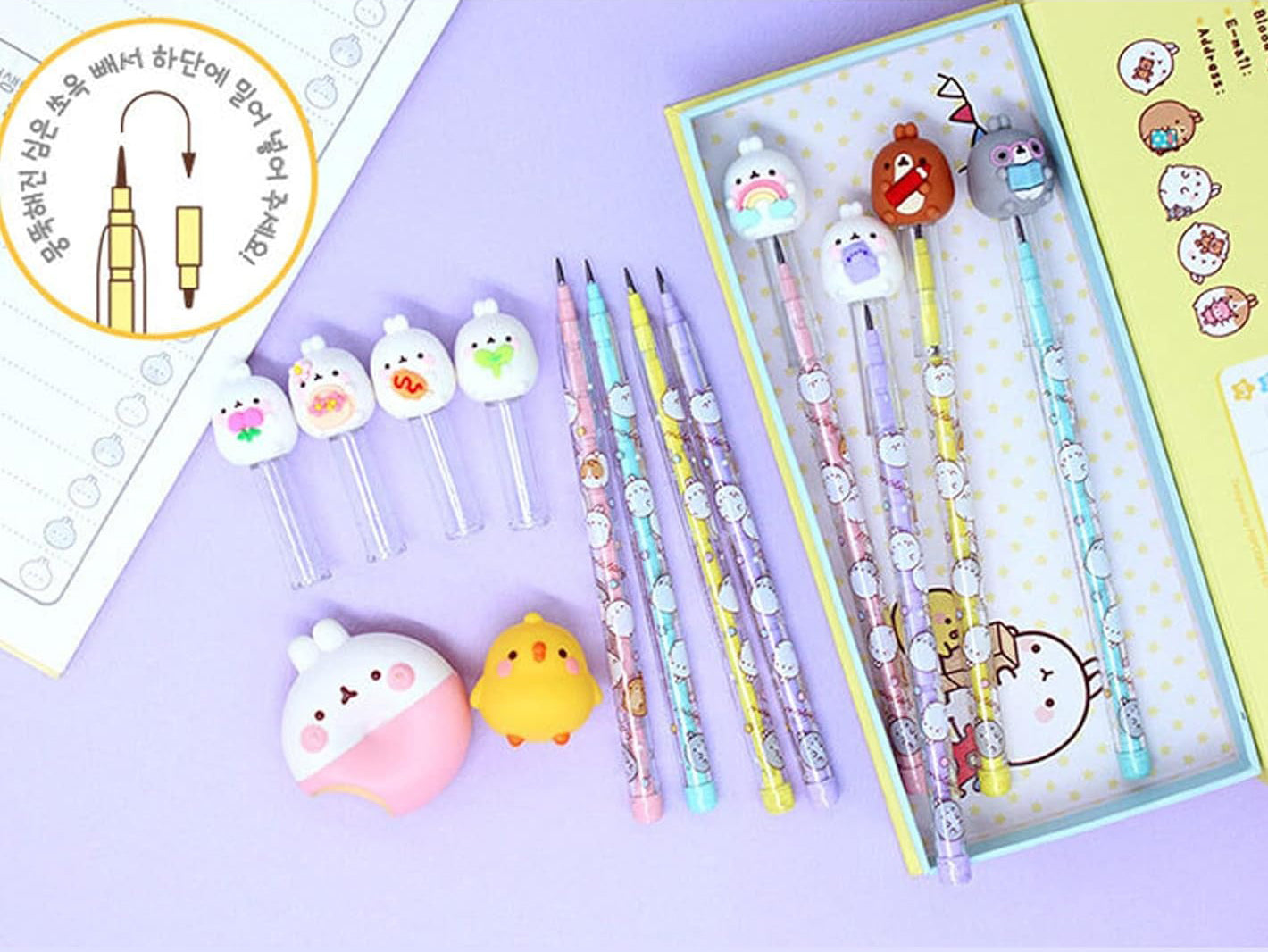 Lot de 4 crayons à cartouche Molang Figure