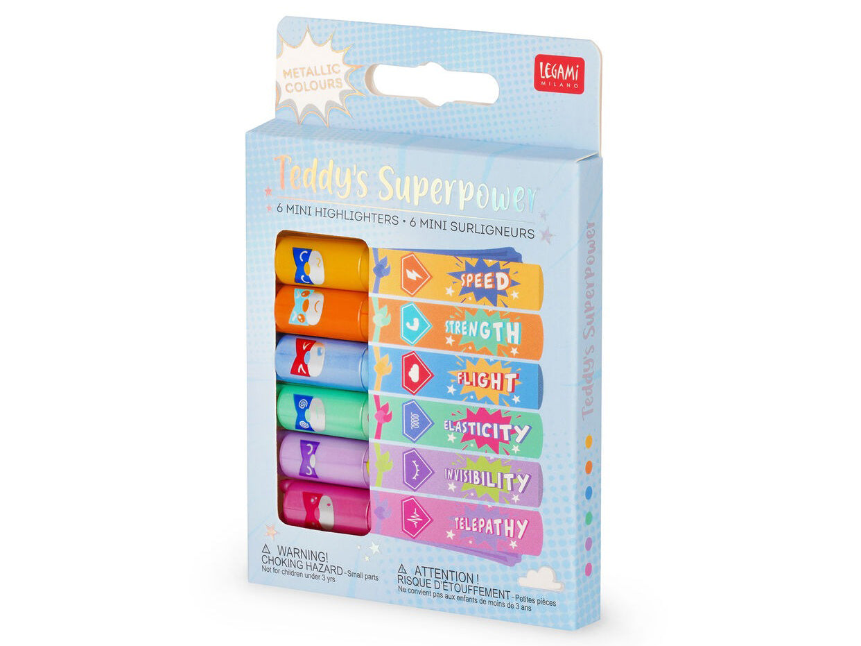 achat Set de 6 Mini Surligneurs - Teddy’s Superpower - Legami