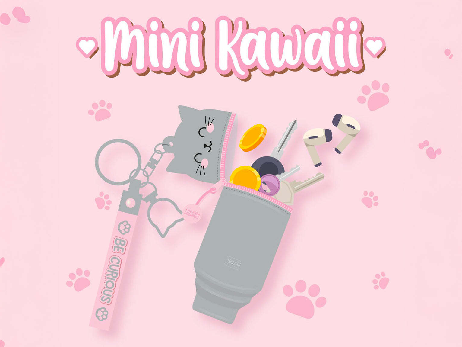 Mini trousse & porte clés Kawaii - Chat Kitty - Legami