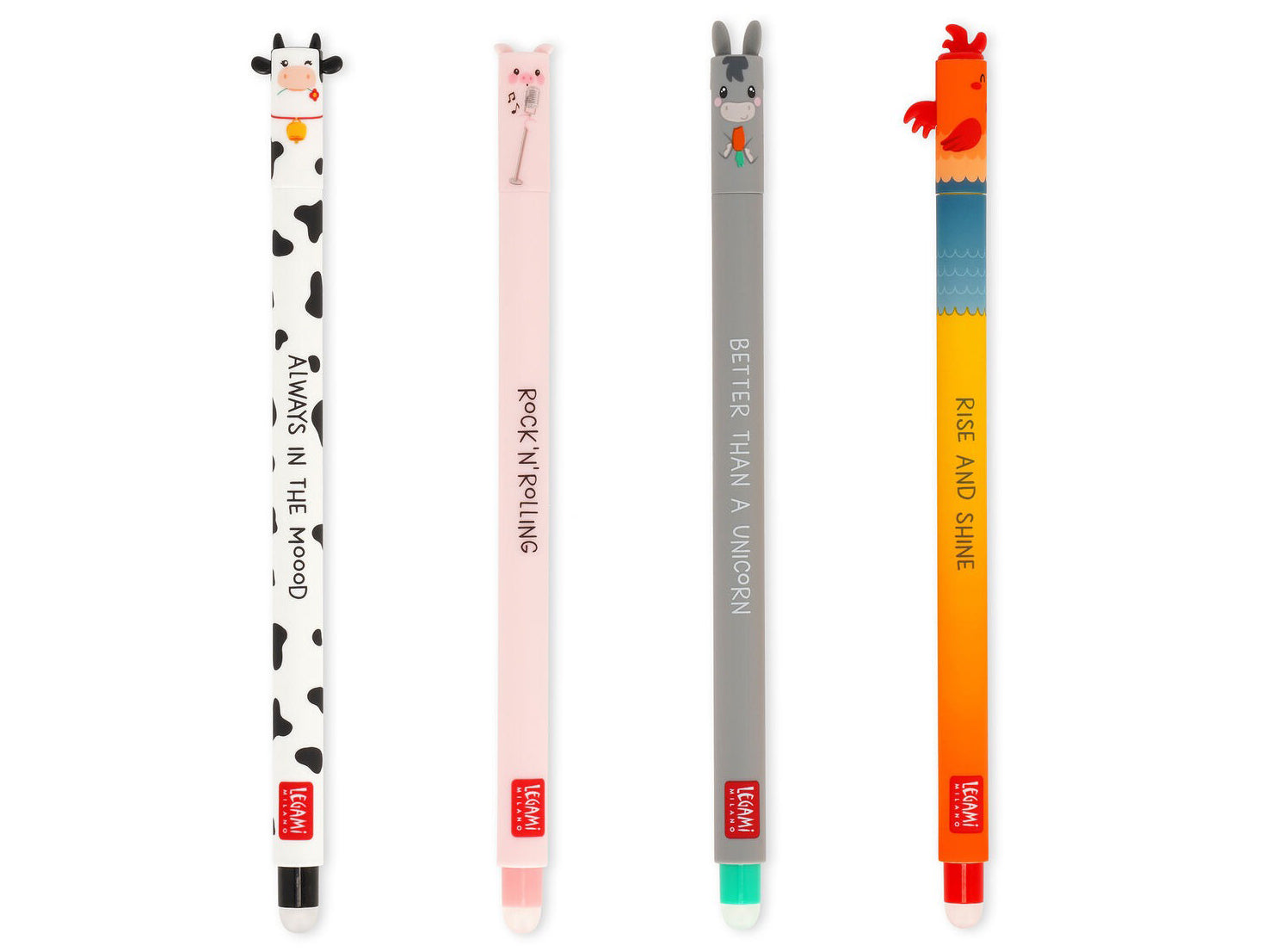 Achat Set de 4 Stylos à Encre Gel Effaçable Animaux de la Ferme - Farm Sweet Farm - Legami