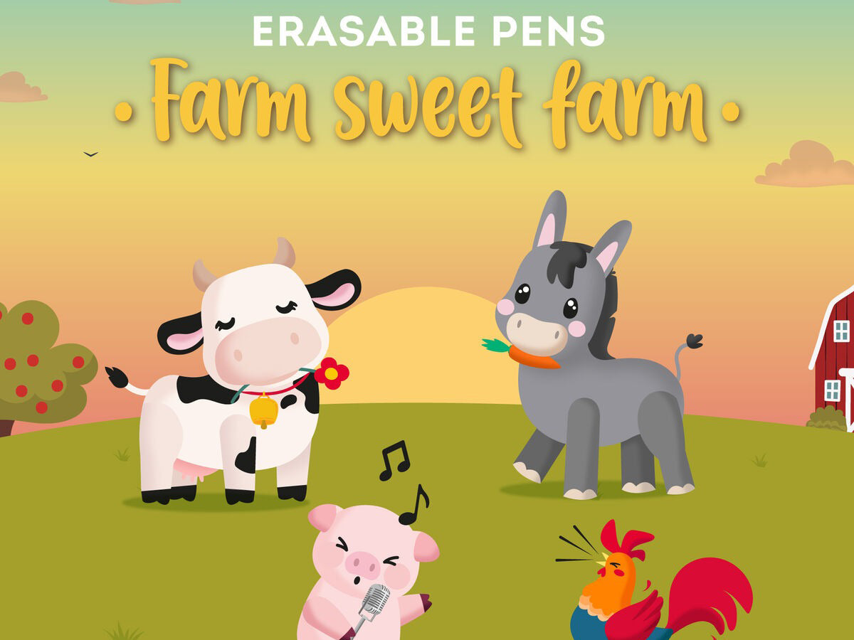 achat Set de 4 Stylos à Encre Gel Effaçable Animaux de la Ferme - Farm Sweet Farm - Legami