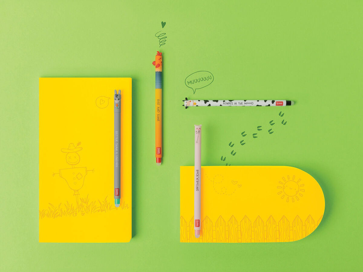 achat Set de 4 Stylos à Encre Gel Effaçable Animaux de la Ferme - Farm Sweet Farm - Legami