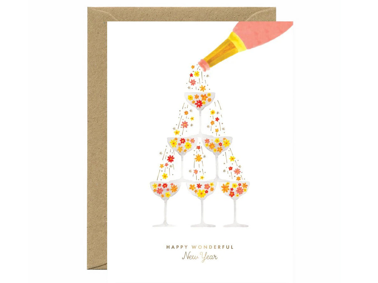 Achat Carte de voeux aquarelle & dorure - Flower champagne - ATWS