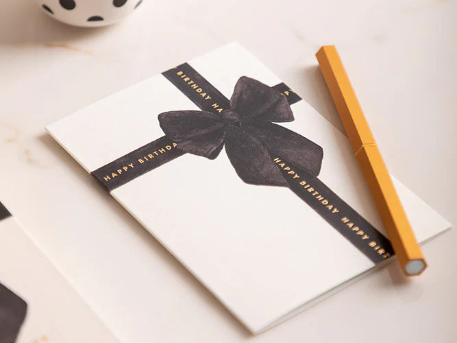achat Carte d'anniversaire aquarelle & dorure - Happy Birthday Black Bow - ATWS