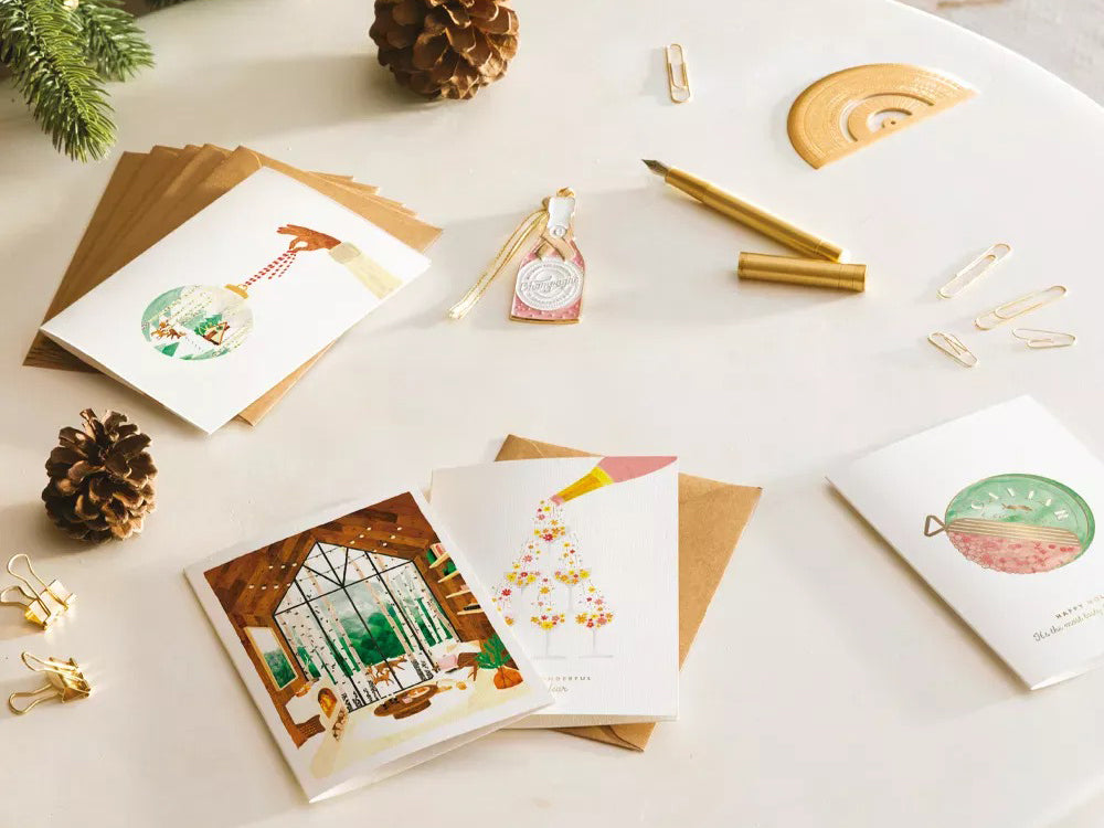 Achat Carte de voeux aquarelle & dorure - Flower champagne - ATWS