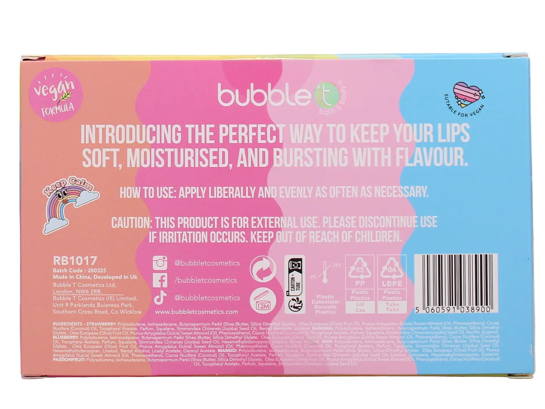 Achat Ensemble baumes à lèvres 6 saveurs arc-en-ciel - Bubble T