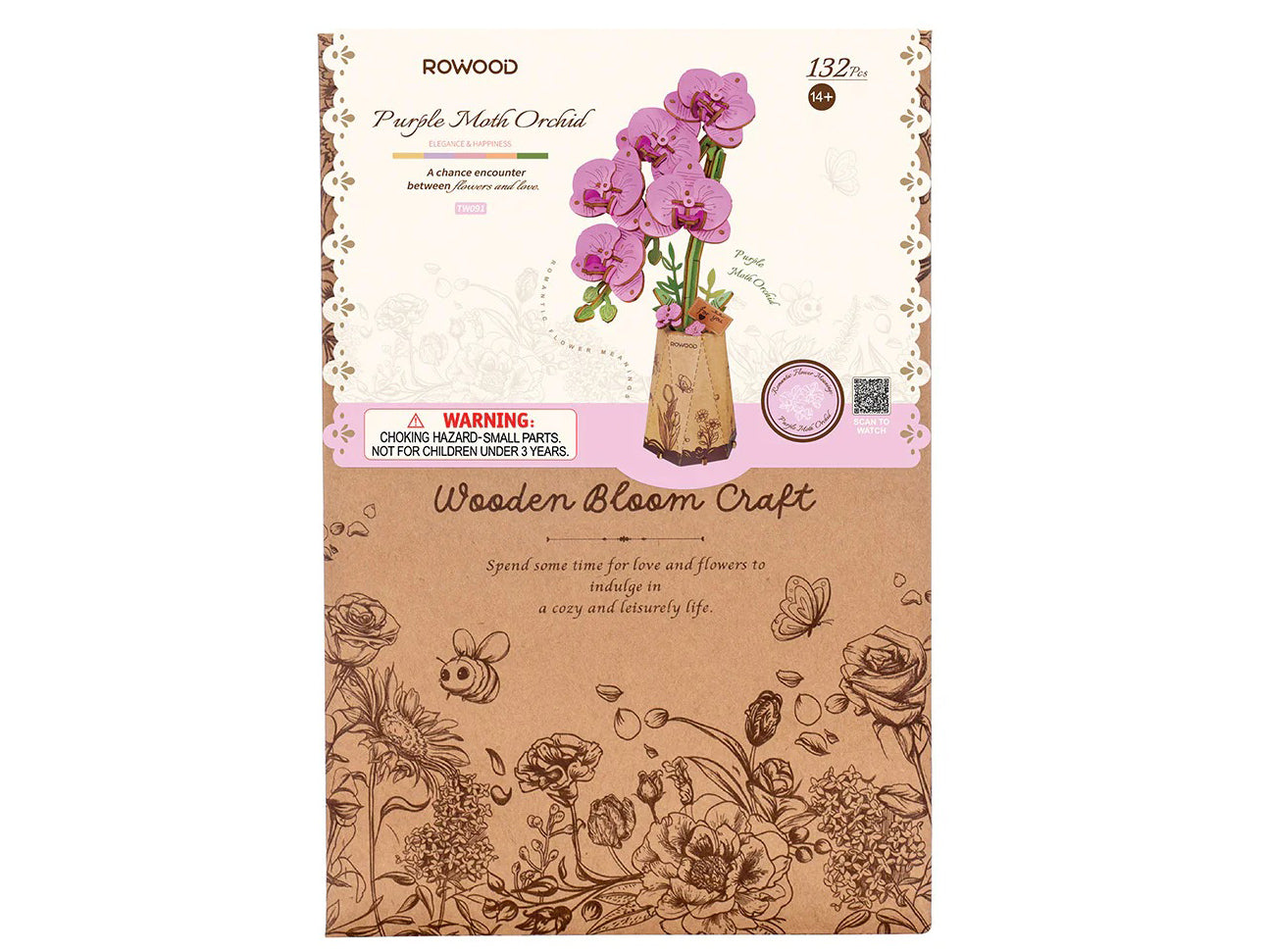 Maquette puzzle 3D en bois - Orchidée papillon violette - Rowood