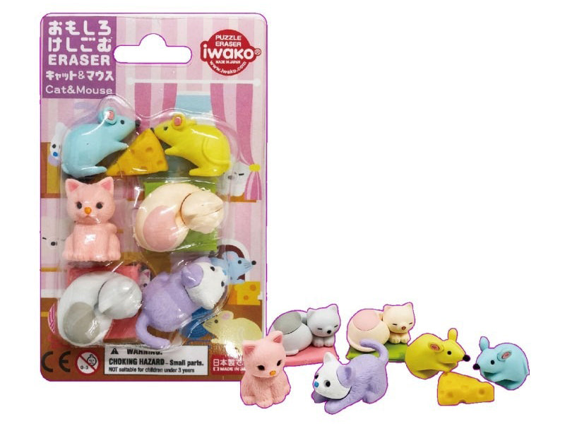 achat Set de gommes kawaii - Chat et Souris - Iwako (Made in Japan)