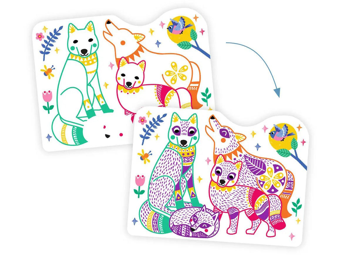 achat Coloriages à révéler - Familles de la forêt - Djeco