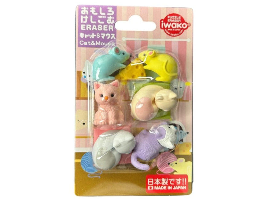 Achat Set de gommes kawaii - Chat et Souris - Iwako (Made in Japan)