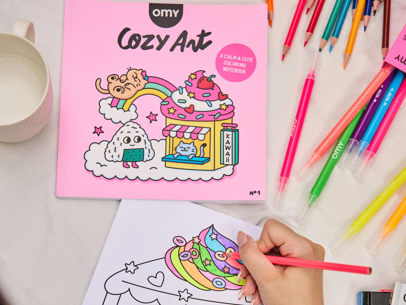 achat Cahier de coloriage Cozy Art - Kawaii - OMY