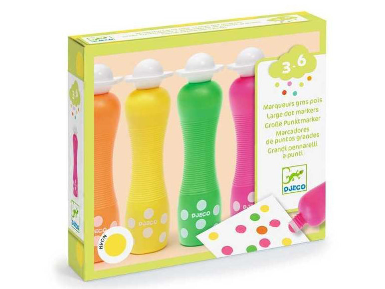 Achat 4 Marqueurs gros pois Néon - Djeco