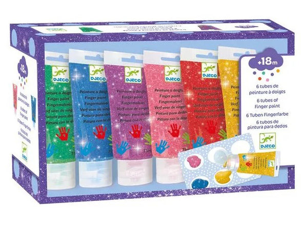 Achat 6 tubes de peinture à doigts - Paillettes - Djeco