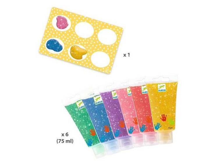 achat 6 tubes de peinture à doigts - Paillettes - Djeco