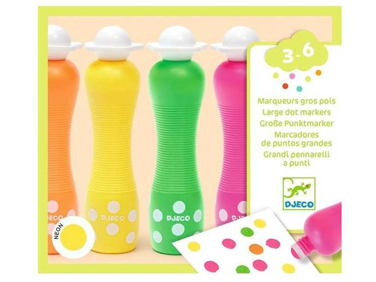 4 Marqueurs gros pois Néon - Djeco