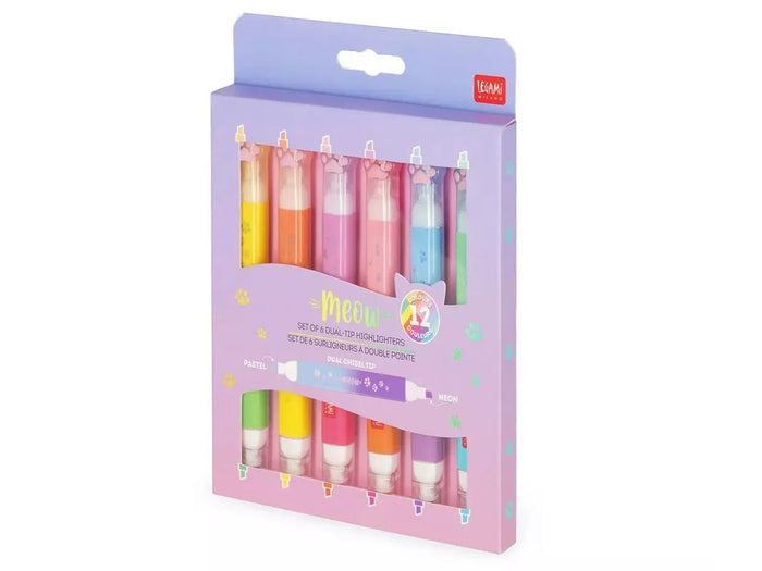 Achat Set de 6 Surligneurs à Double Pointe Meow - Legami