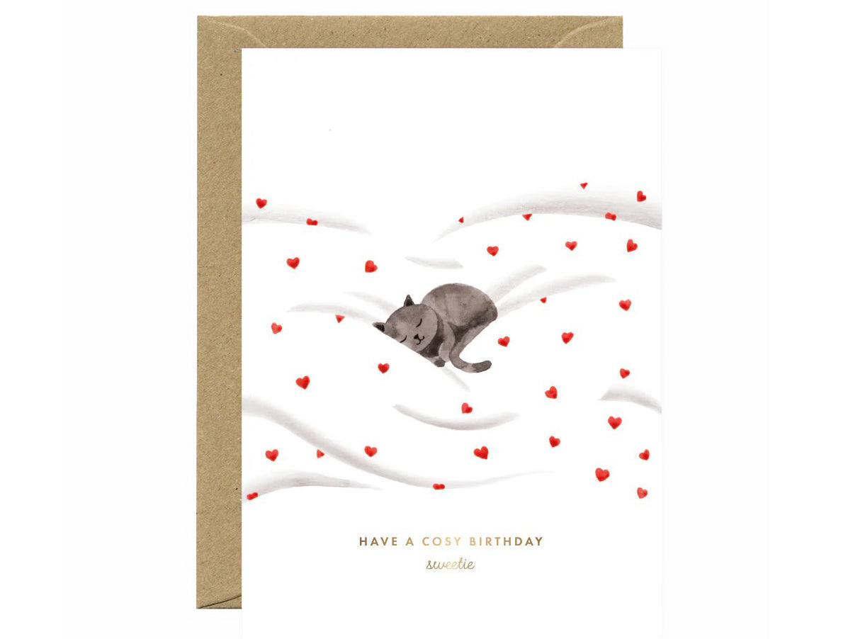 Achat Carte d'anniversaire aquarelle & dorure - Cosy Cat - ATWS